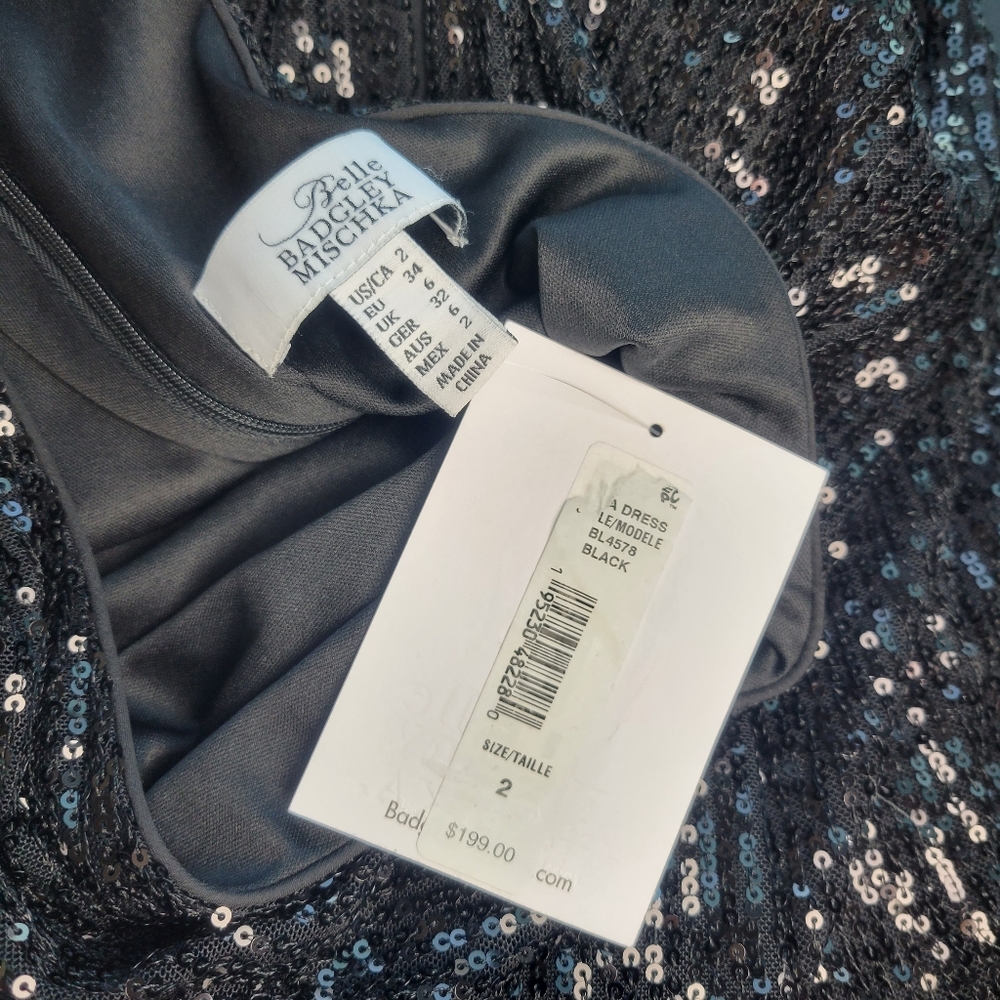 Belle Badgley Mischka Tara Halter Neck Black Sequin Mini Shift Dress Size 2 - Picture 9 of 9